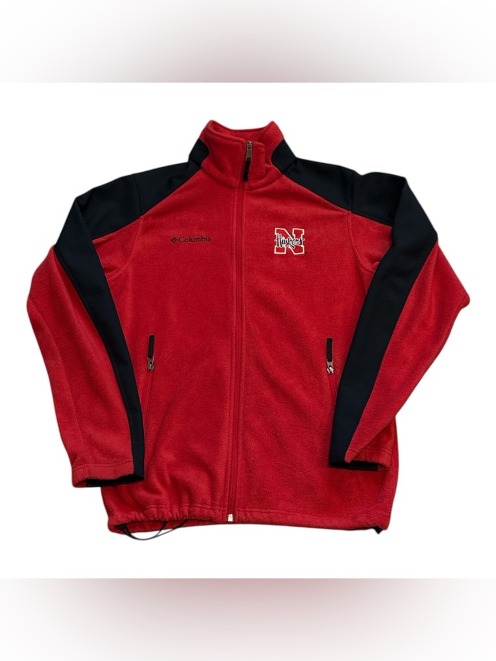 Columbia Nebraska Cornhuskers Fleece Red Softshell Zipper Jacket Mens Small